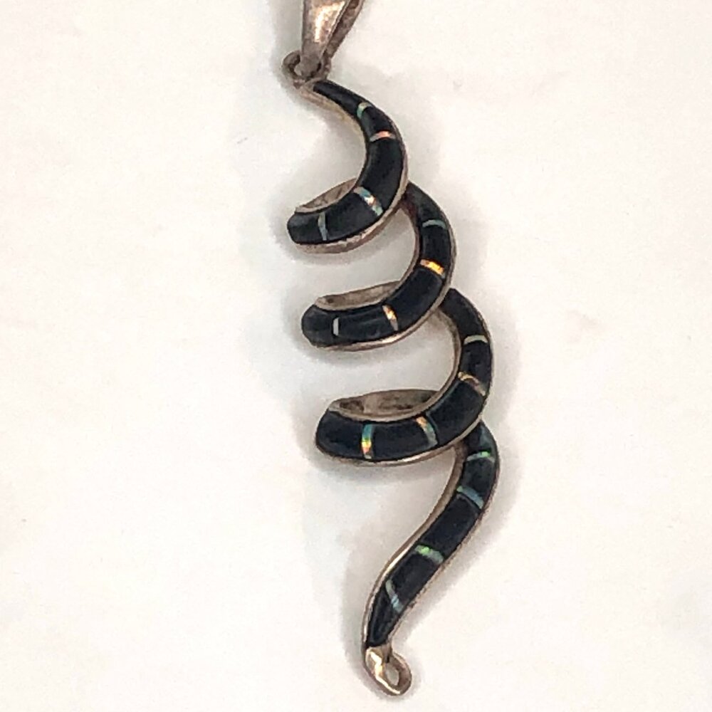 Vintage Sterling Silver Snake Pendant with Abalone Shell Inlay